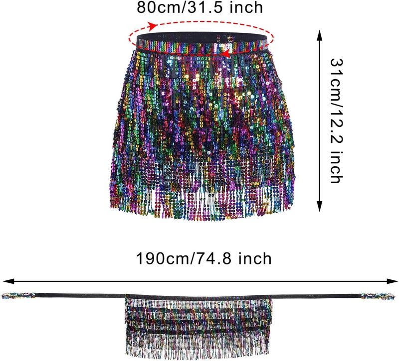 SUMERSHA Belly Dance Hip Scarf Sequin Tassel Skirt Wrap Sparkly Rave Costume for Women - Image 2